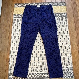 Anthropologie skinny pants. Beautiful navy pattern.
